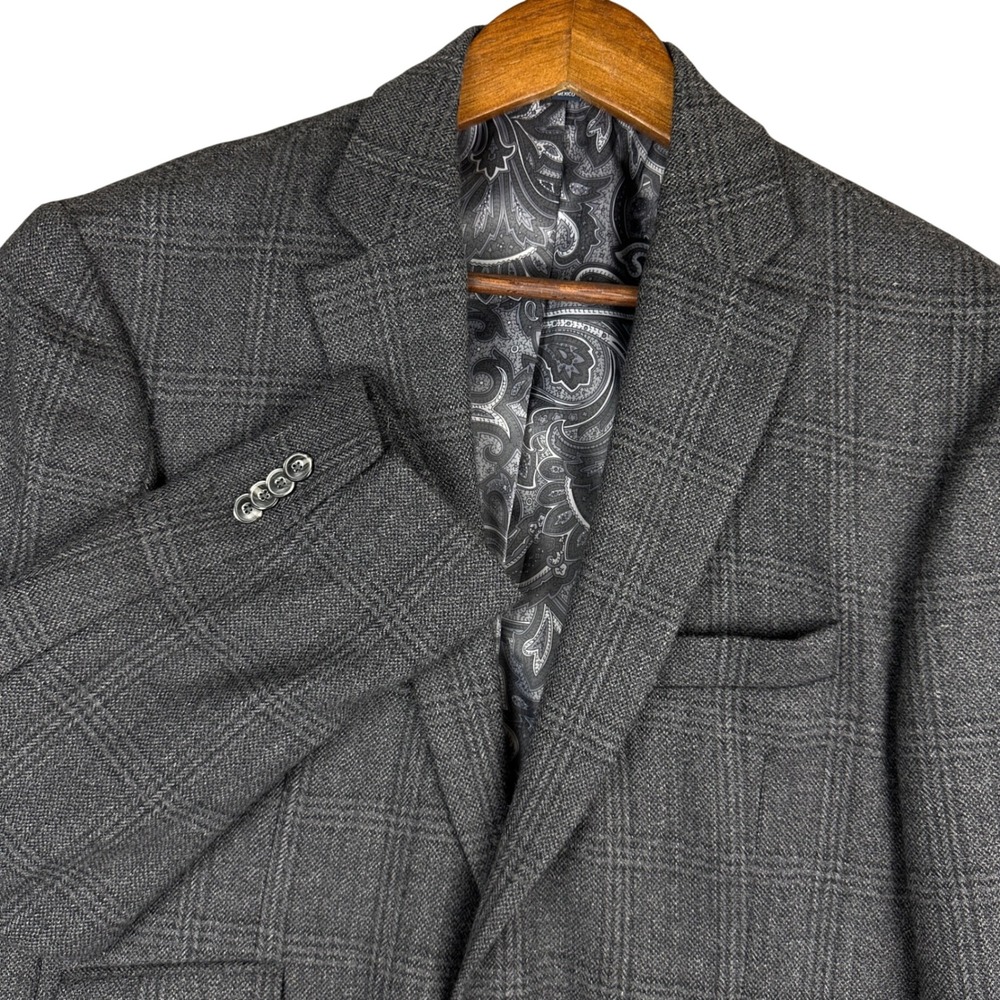 Jos A Bank 1905 Men Gray Glen Plaid 100% Wool Tailored Fit Sport Coat Blazer 41R